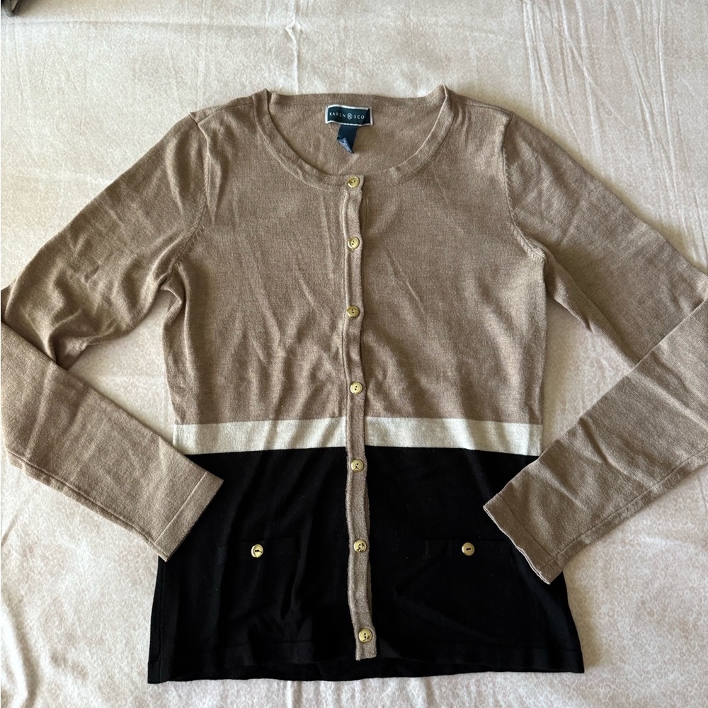 Karen Scott Beige and Black Knit Top